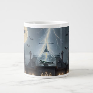 Caneca De Café Grande Casa de Halloween com Frankie, Cinza Escuro