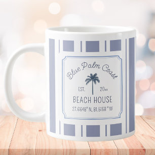 Caneca De Café Grande Casa de Praia Listras Azuis Fazenda Costeira