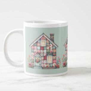 Caneca De Café Grande Casa Floral Cottagecore de Patchwork Falso