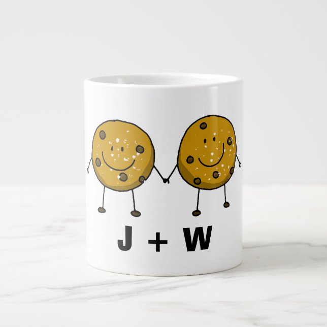 Caneca De Café Grande Casal de Cookies Cute de Nome Personalizado (Frente)