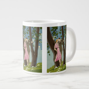 Caneca De Café Grande Casal de Recém-Casados Arte Deco Vintage Amor e Ro