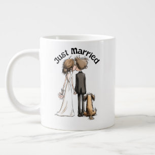Caneca De Café Grande Casal Recém-Casado com Cachorro – Casamento Capric