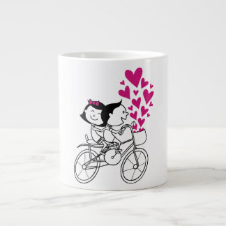 Caneca De Café Grande Casal romântico na bicicleta com muito coração