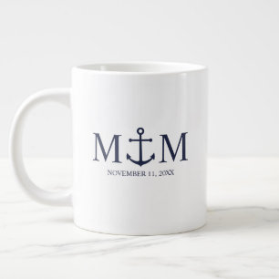 Caneca De Café Grande Casamento de Âncora Azul Marinho Náutico