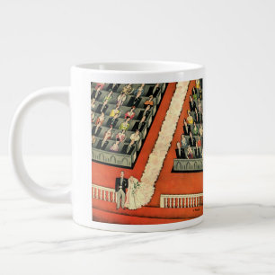 Caneca De Café Grande Casamento Vintage, Noiva e Noivo Art Déco Recém-Ca