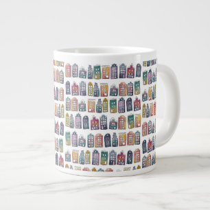 Caneca De Café Grande Casas Coloridas Holandesas Padrão Amsterdam Rainb