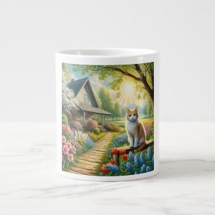 Caneca De Café Grande Casca de primavera/jardim e gato