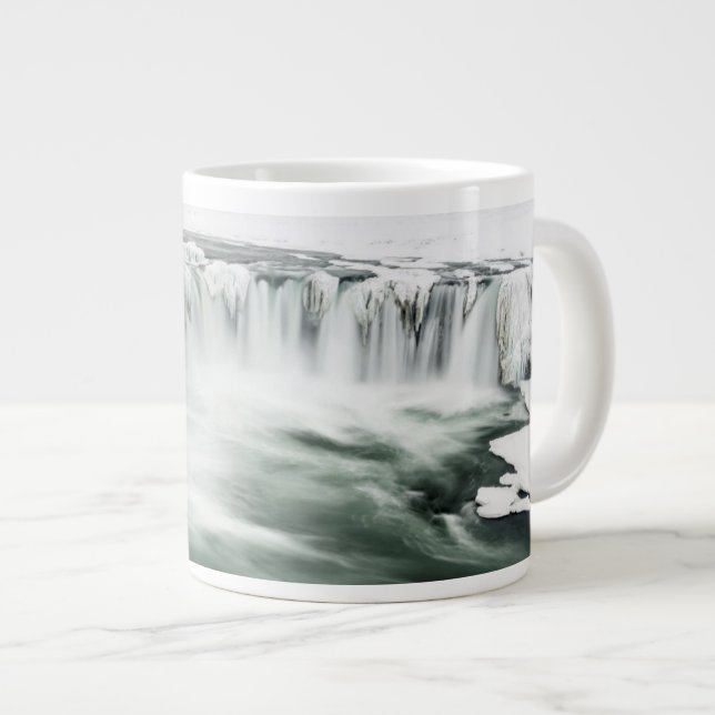 Caneca De Café Grande Cascata de Godafoss, inverno, Islândia (Frente Esquerda)