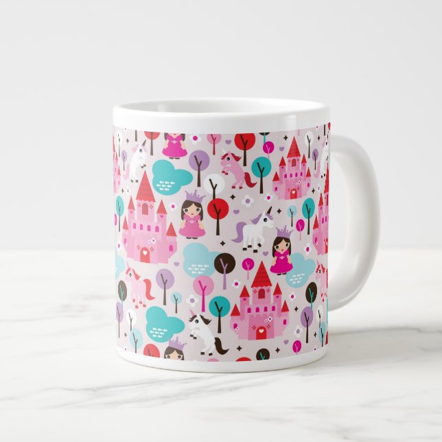 Caneca De Café Grande castelo da princesa infantil e unicórnio (Frente Esquerda)