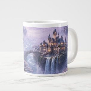 Caneca De Café Grande Castelo de Fantasia Paisagem Surrealista Azul Lava