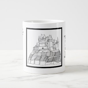 Caneca De Café Grande Castelo Moderno de Stilish Preto e Branco