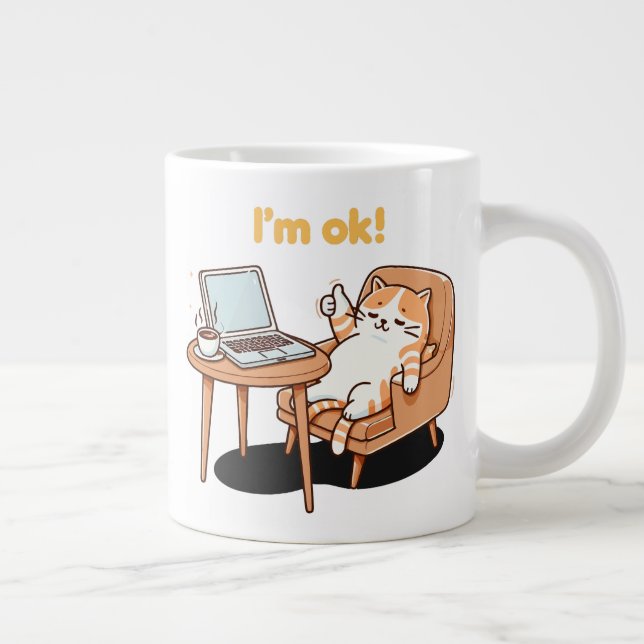 Caneca De Café Grande cat lover gift i'm ok (Direita)