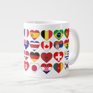 Caneca De Café Grande Catar Tournament 32 Country Flags Hearts