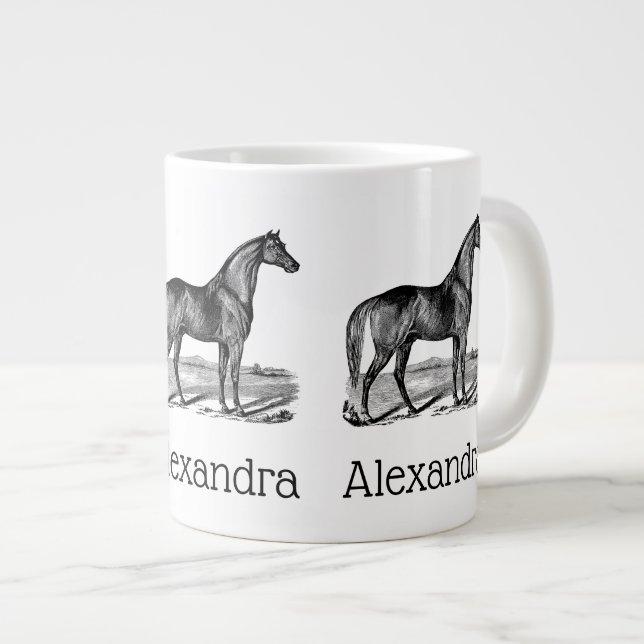 Caneca De Café Grande Cavalo Antigo em Pé (Frente Esquerda)