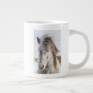 Caneca De Café Grande Cavalo Branco Islandês Cabeça