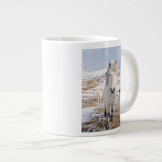 Caneca De Café Grande Cavalo Branco Islandês, Islândia (Frente Esquerda)
