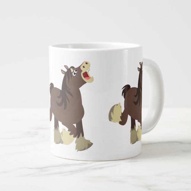 Caneca De Café Grande Cavalo de Cartoon Exuberante Bonito (Frente Esquerda)