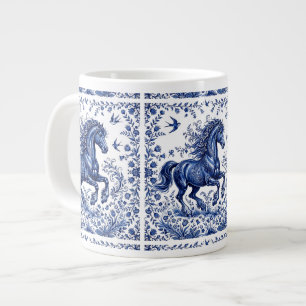 Caneca De Café Grande Cavalo Frísio em Prado no Estilo Delftware de Delf