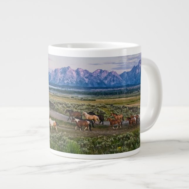 Caneca De Café Grande Cavalos caminham (Frente Esquerda)