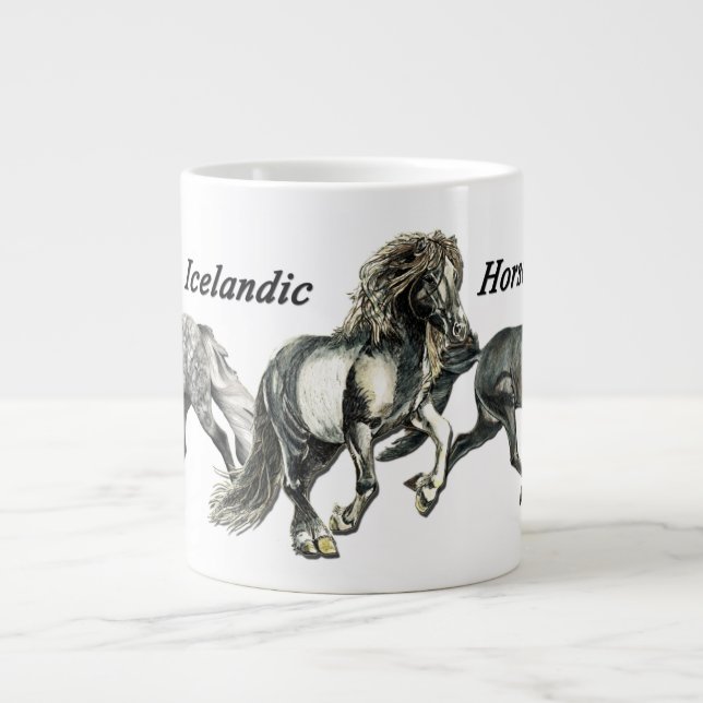 Caneca De Café Grande Cavalos Islandeses Dançando (Frente)