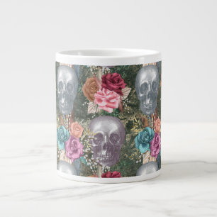 Caneca De Café Grande Caveira de Boho com Flores