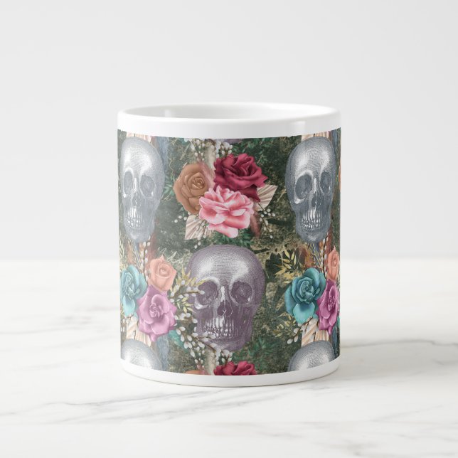 Caneca De Café Grande Caveira de Boho com Flores (Frente)