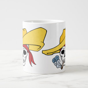Caneca De Café Grande Caveira Fumante de Halloween com Bandana Cartoon