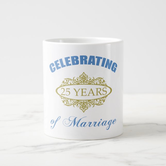 Caneca De Café Grande Celebrando 25 Anos De Casamento (Frente)