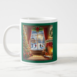 Caneca De Café Grande Cena da Janela de Natal Cozy