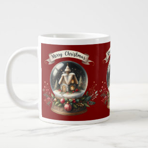 Caneca De Café Grande Cena de Cabana de Natal Aconchegante em Globo de N