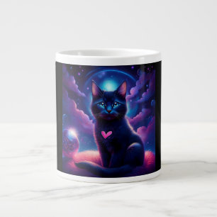 Caneca De Café Grande Cena de Fantasia Gatinho Preto Olhos Azuis Lindos