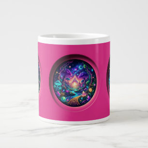 Caneca De Café Grande Cena de Fantasia Portal Neon Psicodélico Envolvent