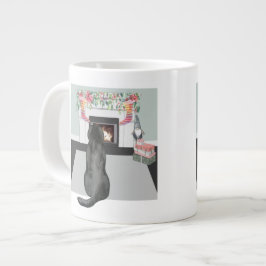 Caneca De Café Grande Cena de Lareira de Natal do Cão Negro Labrador