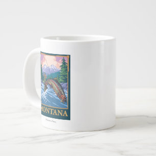Caneca De Café Grande Cena de Pesca de Voo - Montana