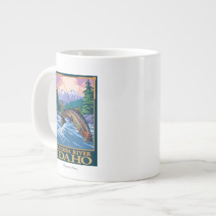 Caneca De Café Grande Cena de Pesca de Voo - Rio Lochsa, Idaho