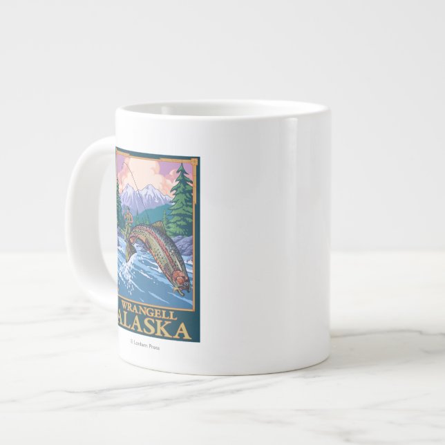 Caneca De Café Grande Cena de Pesca de Voo - Wrangell, Alaska (Frente Esquerda)