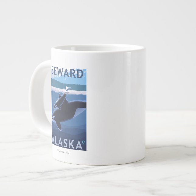 Caneca De Café Grande Cena de Seward, Alaska Orca e Calf (Frente Esquerda)