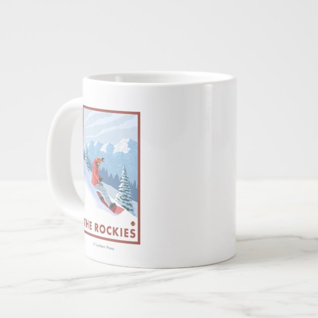Caneca De Café Grande Cena Snowboarder - As Rochosas (Frente Esquerda)