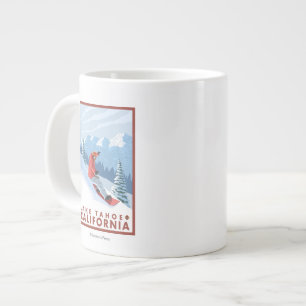 Caneca De Café Grande Cena Snowboarder - Lake Tahoe, Califórnia