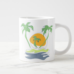 Caneca De Café Grande Cenário de praia de ilha tropical. Árvore de palme
