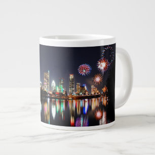 Caneca De Café Grande Centro Austin Texas Night Skyline Fireworks