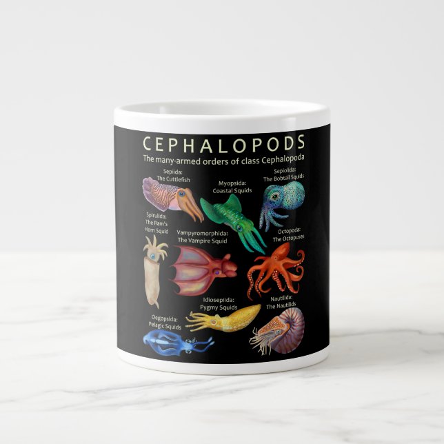 Caneca De Café Grande Cephalopod Octopus Squid Cuttlefish (Frente)