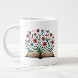 Caneca De Café Grande Cerâmica de Flor de Livro Aberto