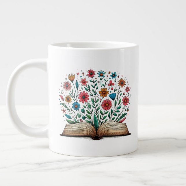 Caneca De Café Grande Cerâmica de Flor de Livro Aberto (Esquerda)