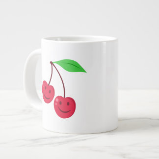 Caneca De Café Grande Cerejas Vermelhas Sorrindo