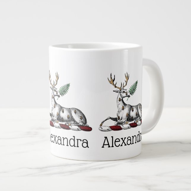 Caneca De Café Grande Cervo com Emblema de Crista Heráldica de Samambaia (Frente Esquerda)