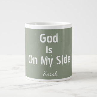 Caneca De Café Grande Chá Personalizado Verde Sage Nome Deus Está Ao Meu
