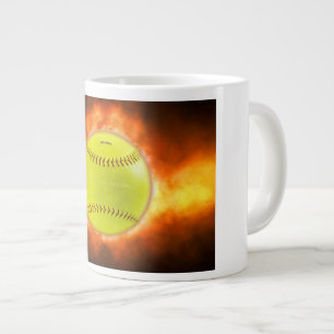 Caneca De Café Grande Chamas de bola de fogo de softball amarelo do Slip