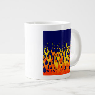 Caneca De Café Grande Chamas de Corrida Vibrantes em Azul Marinho