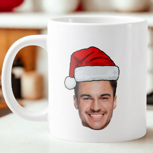 Caneca De Café Grande Chapéu de Papai Noel com Foto Personalizada de Nat